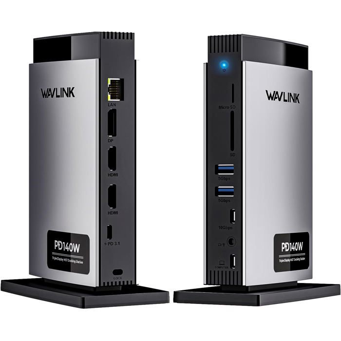 Station D'accueil Triple écran Pour Ordinateur Portable - 140W PD, 2x DP 8K + HDMI, RJ45, USB-C, USB-A