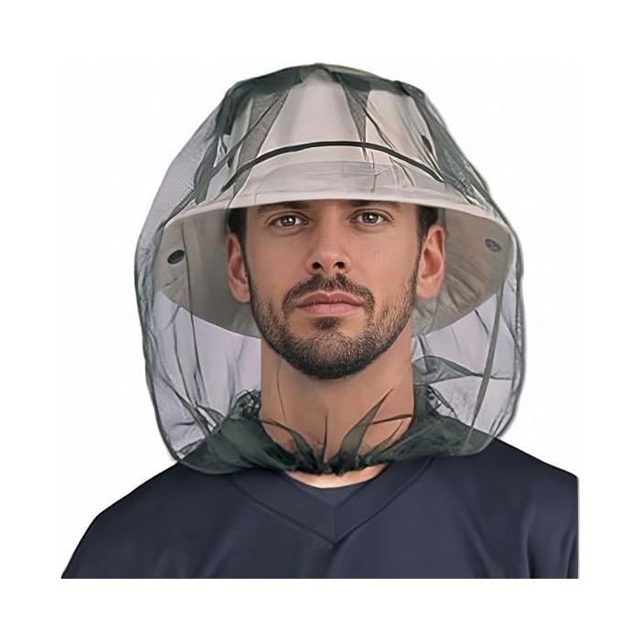 Casquette moustiquaire extérieure en fibre de carbone - masque facial anti-insectes en tissu à mailles fines (gris)
