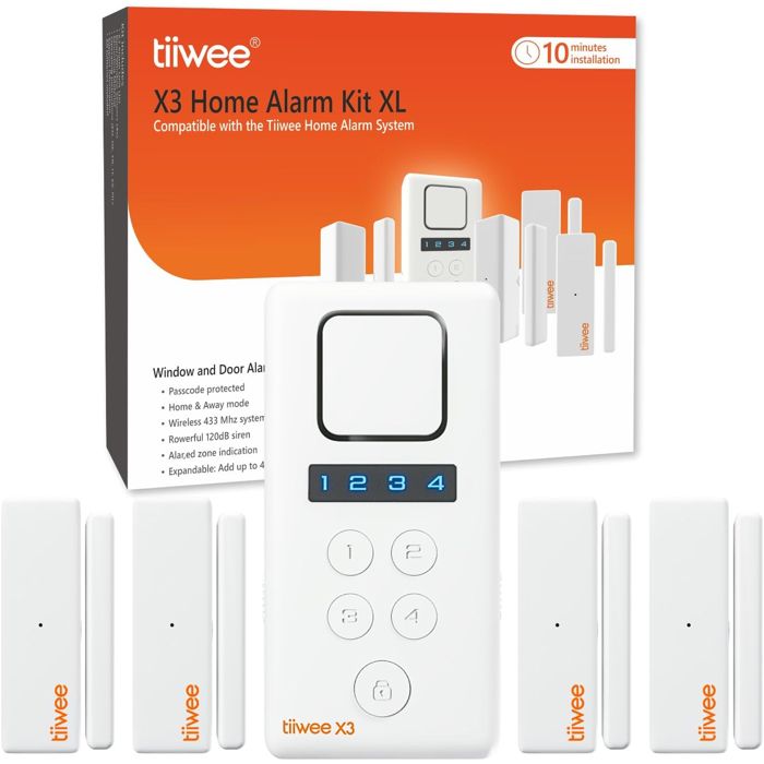 Système dalarme Tiiwee X3 sans fil - sirène 120 dB 4 détecteurs code PIN 4 chiffres extensible