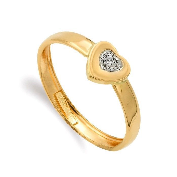 Bague en or 9 carats avec un centre en forme de cœur et des zirconiums cubiques largeur de la tête 7 mm.