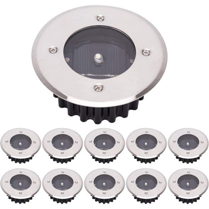 Spot encastré au sol - PZCC - Ensemble 10 pièces - IP65 étanche - Blanc froid - Inox & verre trempé