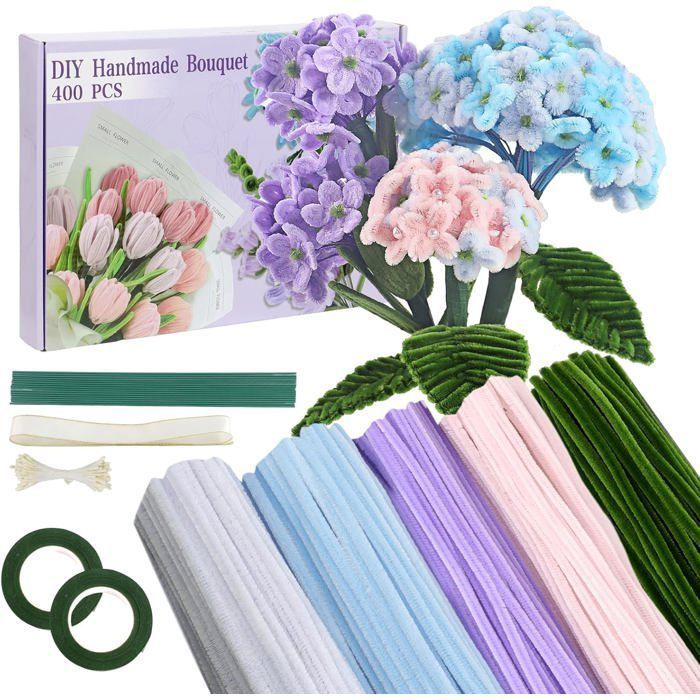 Kit Création Fleurs En Cure-pipes – 400 Tiges + 20 Tiges Fleurs + étamines – DIY Bouquet Tulipe, Rose