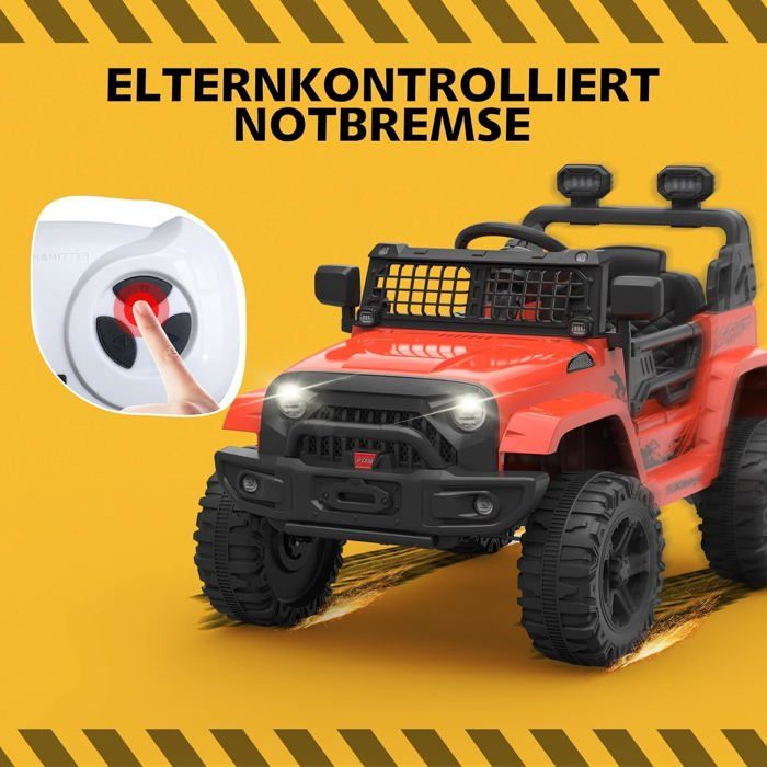 Voiture électrique pour enfant de 3 à 8 ans 12 V avec télécommande 2 4 G 4 roues EVA MP3 musique klaxon et phare Rouge