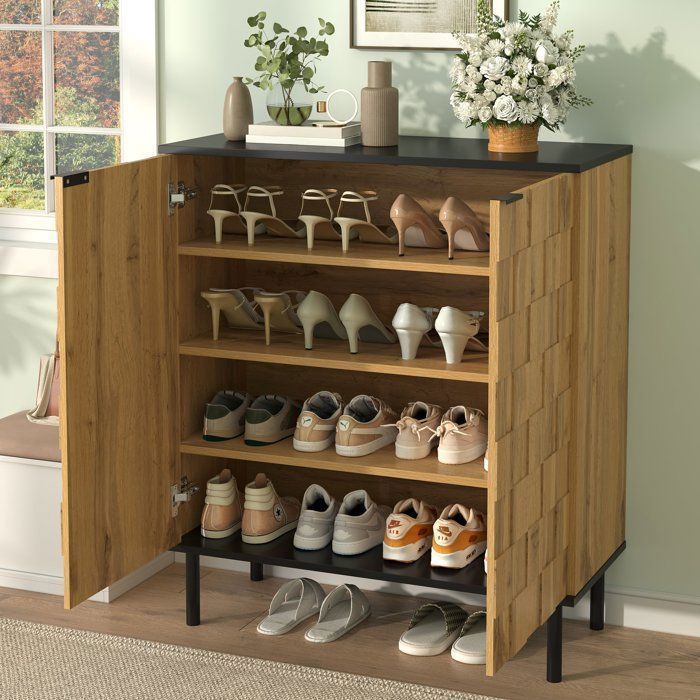 Meuble Chaussures Entrée Design avec Étages Ajustables - Armoire de Rangement Haute 91.5 cm 2 Portes 16 Paires