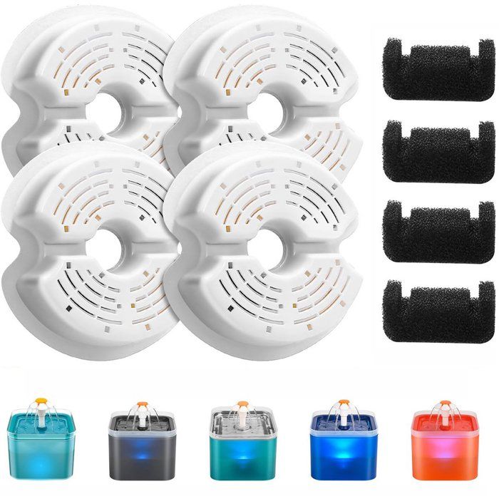 Kit de filtres pour fontaine à eau pour chats - 4 filtres et 4 éponges - Filtration multiple - Pour fontaines à eau modèle F2