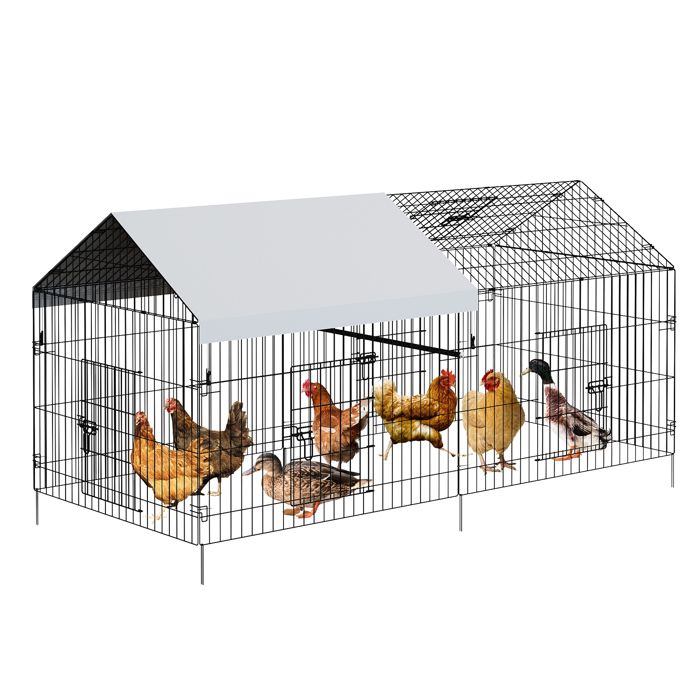 Cage à Volaille Marchable avec Bâche Imperméable & Anti-UV – Cabane Extérieure Portable pour Poules Canards Lapins – 22x 1 x1 m