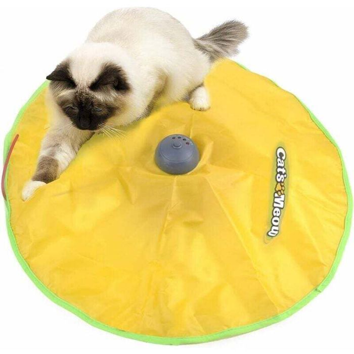 Jouet interactif pour chat - PZCC - Attrape rotatif - 4 vitesses - Fonctionne sur tapis et sols lisses - Jaune