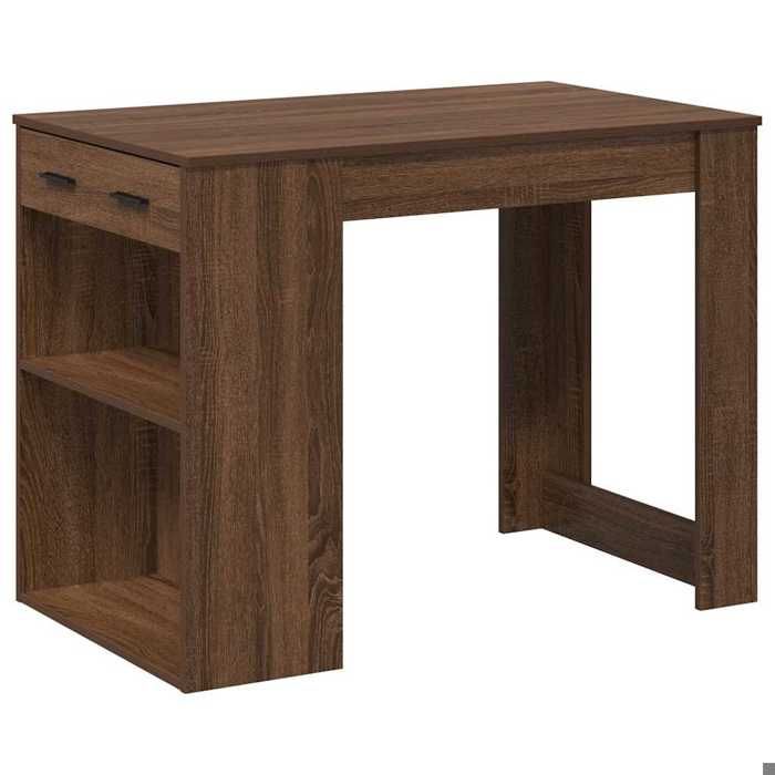 En solde Bureau avec tiroir et étagère(1 pc) - UU - Capacité poids totale : 60 kg - chêne marron bois dingénierie L5973
