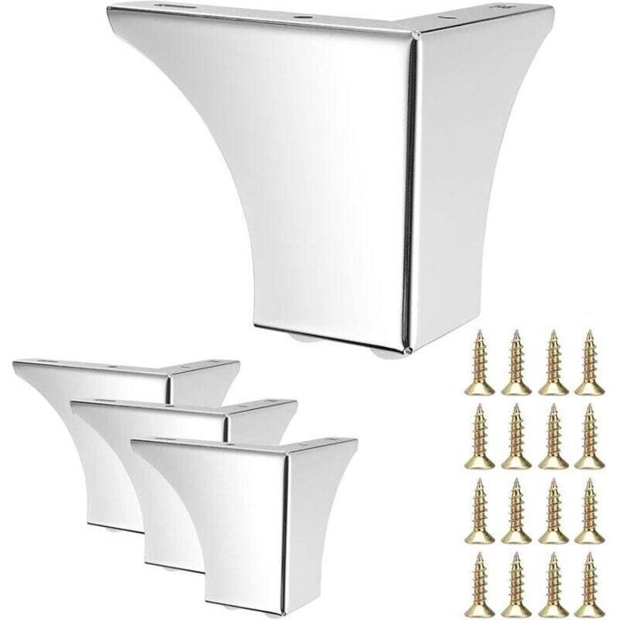 Pieds de canapé - PZCC - PZCC - 10 3 cm - Argent - Lot de 4 - Antidérapant