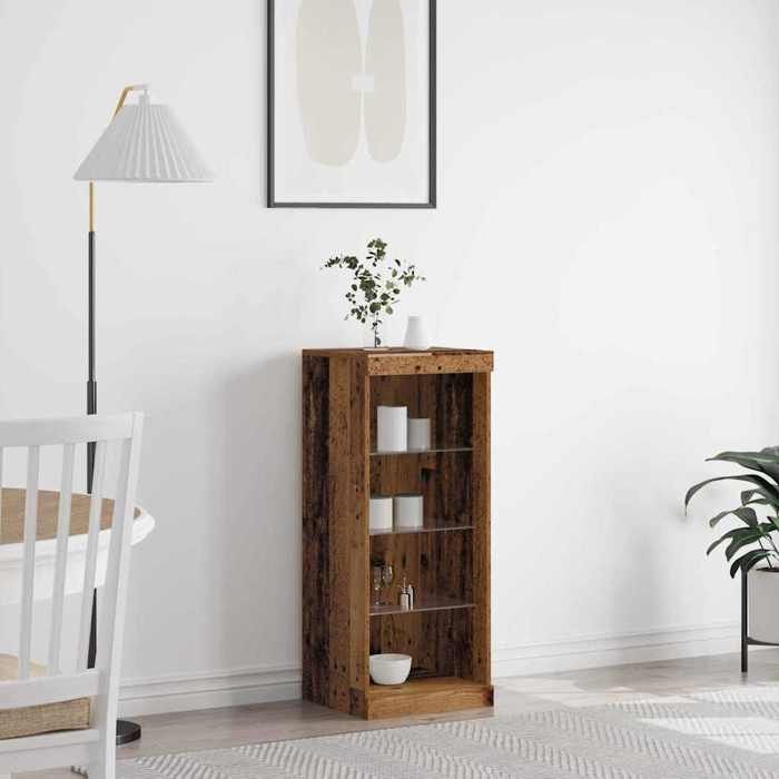 Buffet - Bahut/Commode couloir Marron Magnifique Buffet LED - pour Rangement - bois ancien 41x37x100cm - bois dingénierie CL1614079