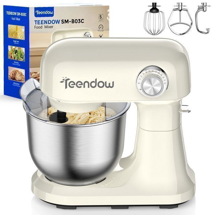 Robot pâtissier - TEENDOW - 1500 W/47 L - 12 vitesses + Pulse - Moteur en cuivre pur - Têtes en acier inoxydable