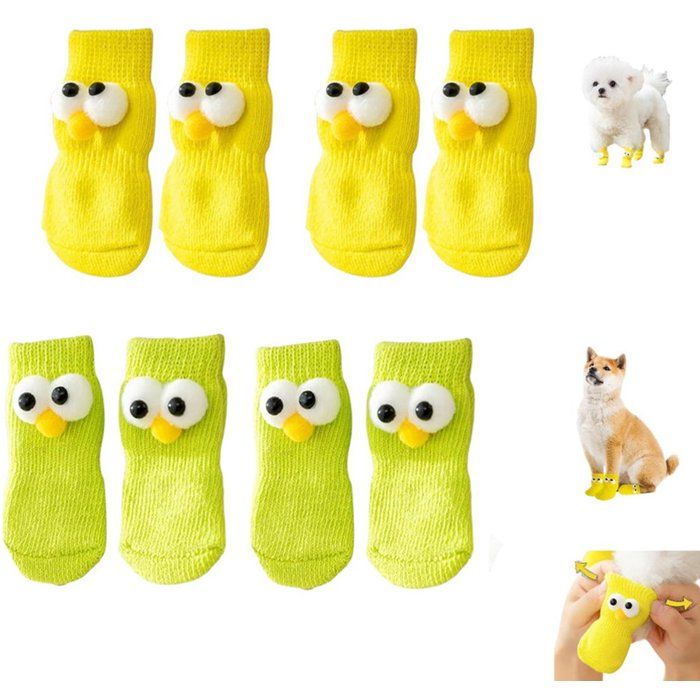 Chaussettes antidérapantes chien dessin patte jaune et vert protection pattes pour sols intérieurs lisses taille S 8 paires