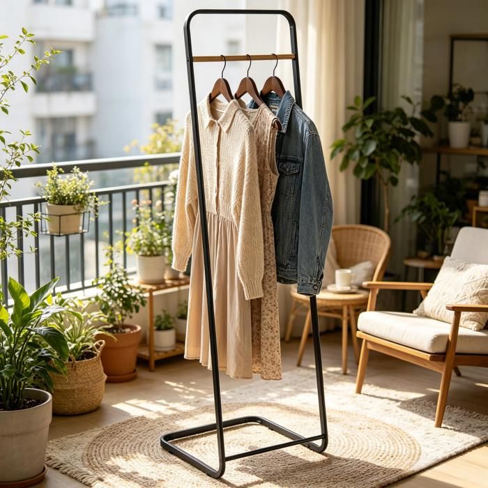 Porte-manteau moderne - Noir - Métal - 40x40x140 cm - 1.8 kg - Cadre solide et robuste - Gain de place - Polyvalent