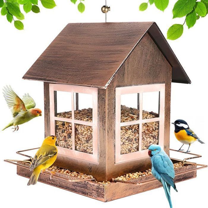 Mangeoire Oiseaux à Suspendre en Métal Maison Oiseaux Exterieur Cabane Résistant Cadeau idéal pour les amateurs doiseaux 1pcs