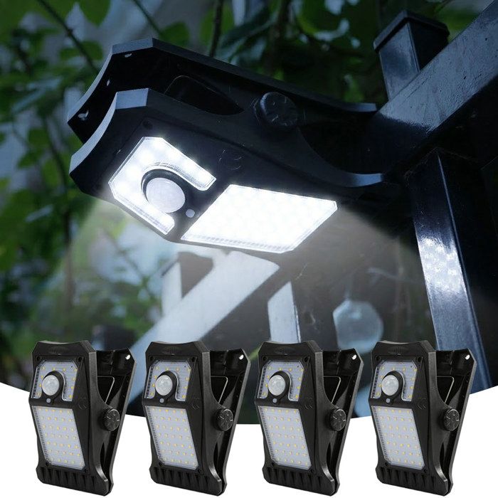 4 Pack Lampe solaire extérieure à pince avec Détecteur de Mouvement Projecteur Solaire Sans Fil pour Jardin Garage lumière blanche