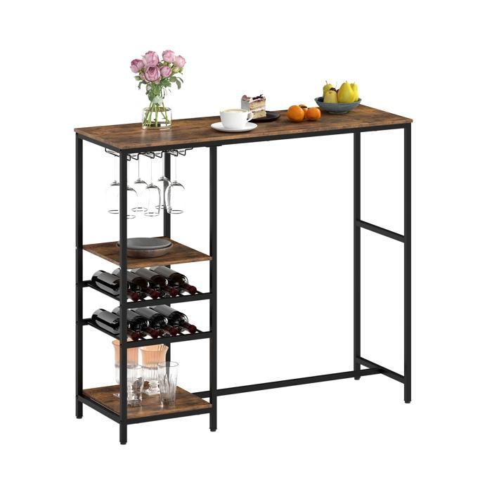 121 cm table de bar avec rangements table haute pour cuisine repas travail et petit-déjeuner