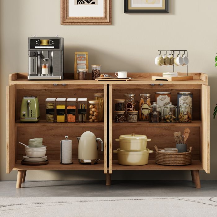 Meuble de cuisine 140x40x84 cm Naturel MDF avec rangement et étagères réglables