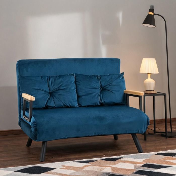 Effet velours bleu canapé convertible 2 places dossier réglable 5 positions - Bleu Polyester 102 x 73 x 81 cm Ref 12NJXG