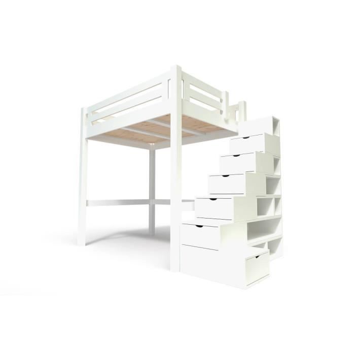 Abc Meubles Lit Mezzanine Alpage Bois Escalier Cube Hauteur