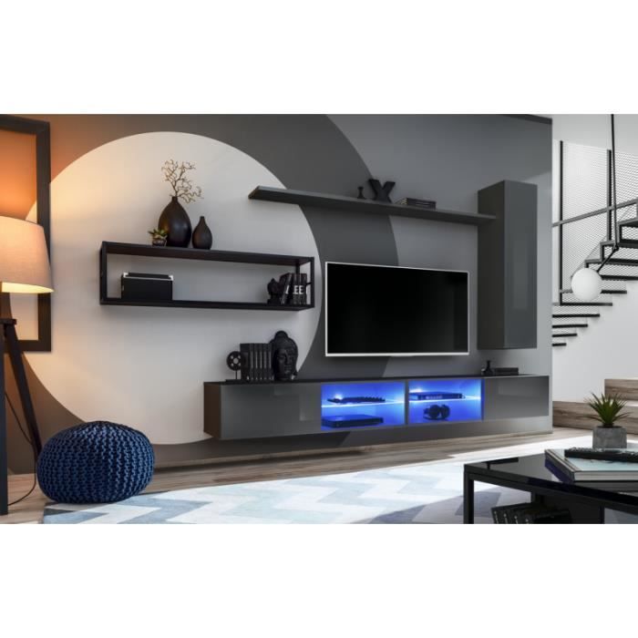 ensemble meuble tv mural switch met iv - ac-déco - gris - l 300 x p 40 x h 170 cm - contemporain - design