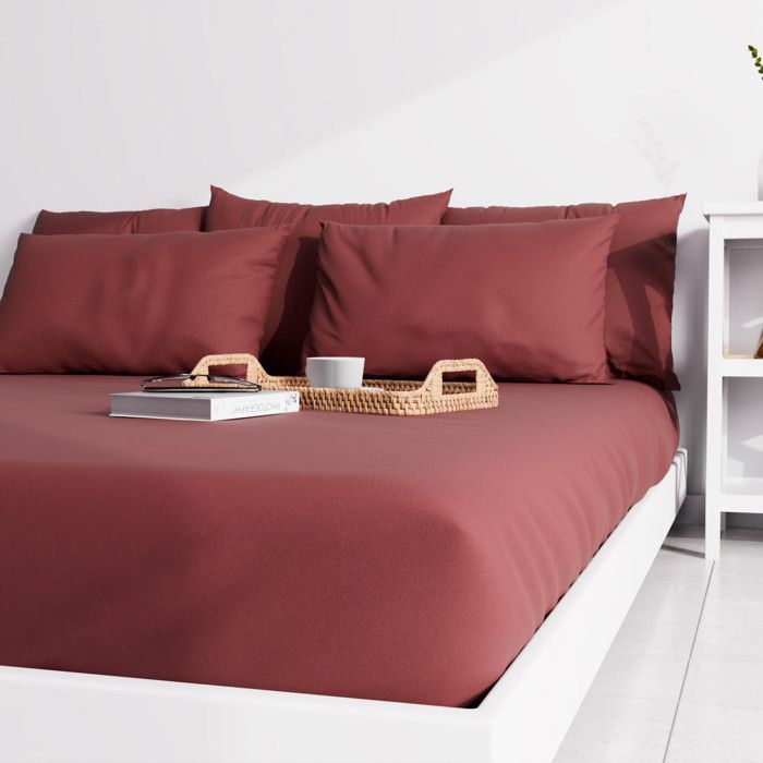 Drap housse uni 160x200 cm ZZZ rouge