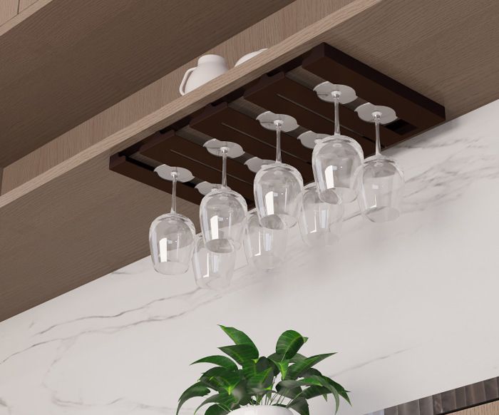 Porte Verres à Pied INOX Professionnel - 5 Emplacements, Dimensions 470x88x25 Mm - Fixation Étagère Ou Plafond