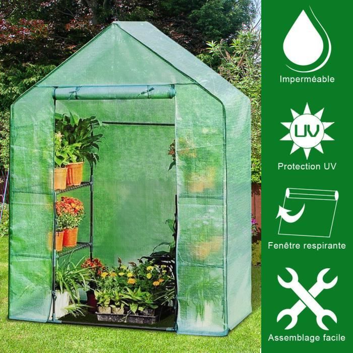 COSTWAY Serre de Jardinage 2? Serre à Tomates 143x73x195cm Anti-UV Tente de Plante en Acier et PE 4 Etages Vert Transparent