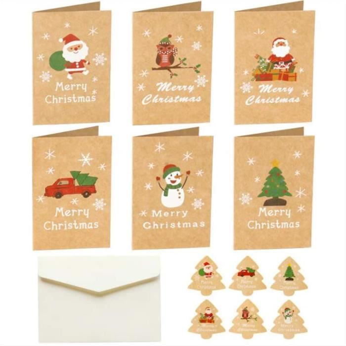 6pcs Joyeux Noël Cartes de vœux de Noël avec enveloppes Cadeau de