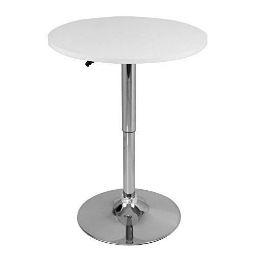 table haute - mdf et acier chrome - réglable en hauteur - blanc
