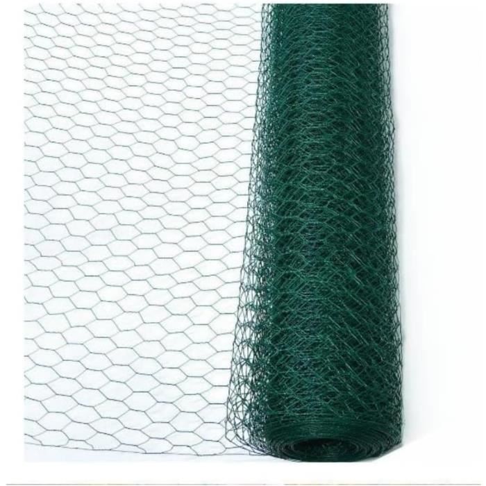 Grillage Acier Revêtu PVC 25m X 0,75m - Maille Hexagonale, Couleur Gris, Pour Clôture Jardin, Poulailler, Protection