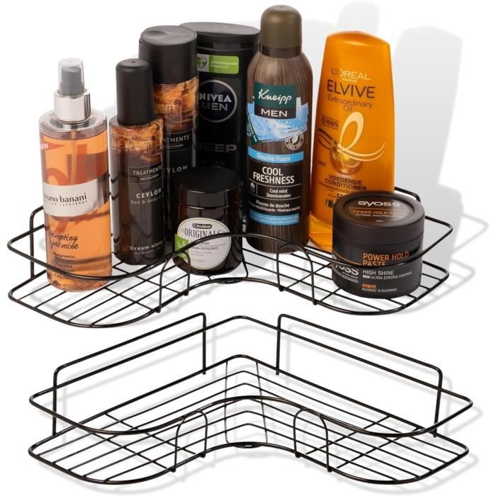 Étagère De Douche Sans Perçage - 2 Niveaux Noir - Ventouses Puissantes - Porte-shampoing, Gel Douche, Brosse à Dents - 6