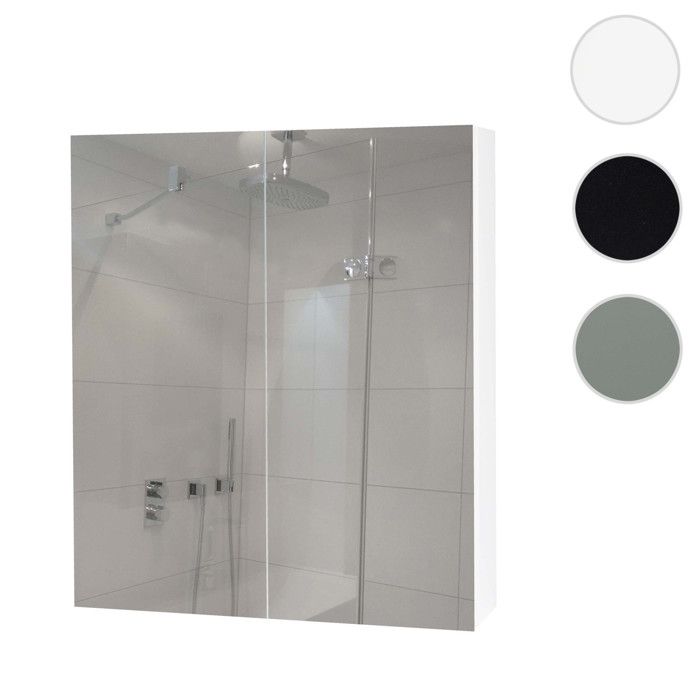 Armoire à glace HWC-B19b - armoire de salle de bain suspendue - 2 étagères haute brillance FSC-certifié 70x60x16cm - noir Armoire à glace HWC-B19b - armoire de salle de bain suspendue - 2 étagères haute brillance FSC-certifié 70x60x16cm - noir