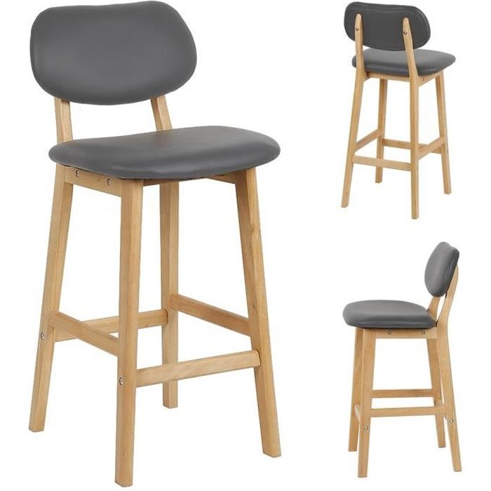 2 chaises de bar scandinaves dossier en similicuir tabouret de bar bois hauteur 65 cm cdiscount maison