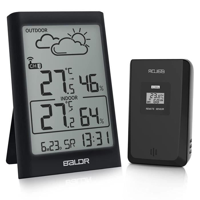 Station Météo Sans Fil Uzoli EM3566D - Capteur Intérieur/extérieur - Prévisions, Hygromètre, Phases Lune - Écran Couleur 7,4"