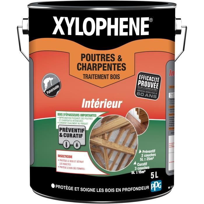 Xylophene Traitement Poutres & Charpentes - 5L - Incolore - Insecticide - Anti-Termites