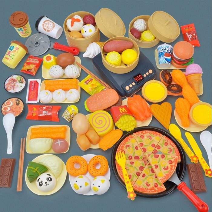 101Pièces cuisine pour enfants avec lumières – Batterie de cuisine avec casseroles poêles et ustensiles Jouet éducatif pour enfants