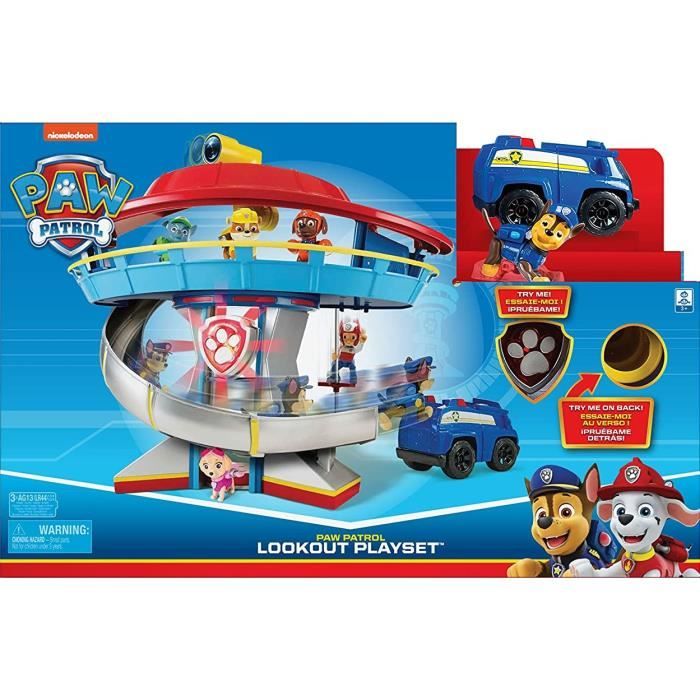 coffret pat patrouille quartier general avec sons et 1 vehicule et chien chase voiture set qj et figurine et 1 carte tigre