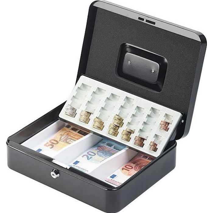 30 x 24 x 9 cm couleur noire 2 poignées HMF 10026-02 Caisse à monnaie plateau à monnaie 