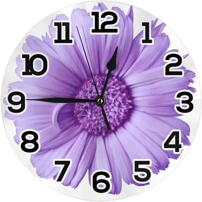 Horloge murale ronde violette avec marguerite africaine silencieuse à piles  Décoration murale pour salon 25 cm[3619] - Cdiscount Maison