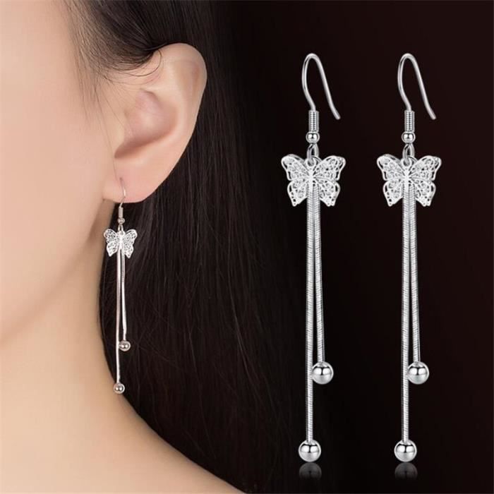 Boucles D Oreilles Pendantes Longues Argent Cdiscount