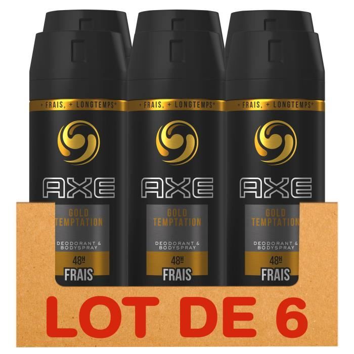 Lot de 6 x 150 ml AXE Déodorants Homme Spray Gold Temptation Sans