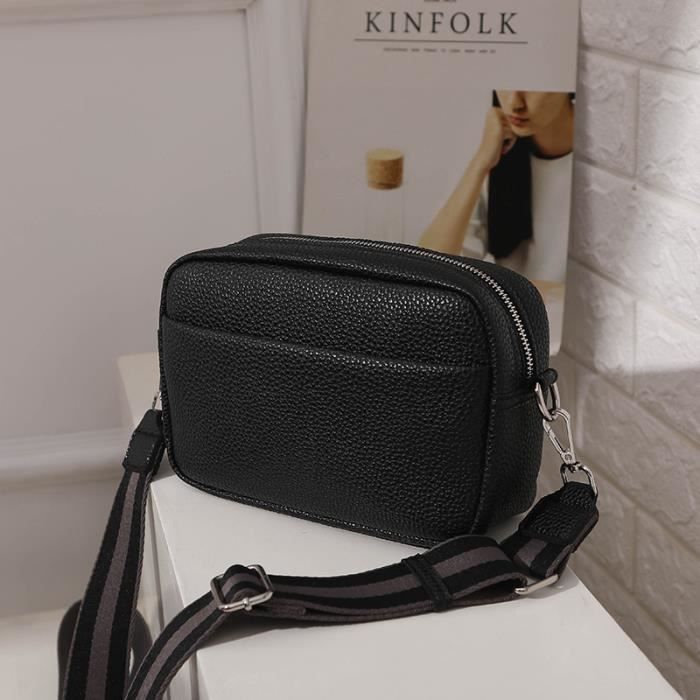 Noir Sacs Main Classiques Large Sangle en Tissu pour Femme Sacoche Solide Bandouli re Fermeture cl