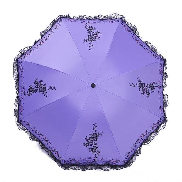 Couleur violet Parasol en dentelle à trois plis pour femme, fleur de prunier, parasol UV de Marque, Soleil, P