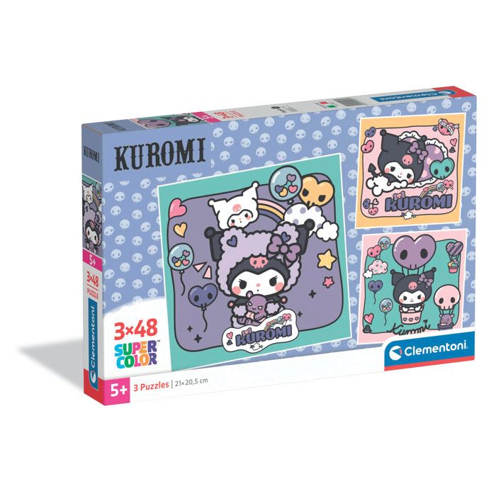 Puzzle enfant Clementoni Kuromi 3 x 48 pièces Set carré pièces épaisses Couleurs pastel Made in Italy Neuf - vue 4