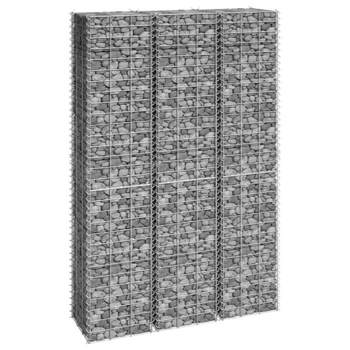 3 Bacs à Gabions Ronds Surélevés - 30x150 Cm - Acier Galvanisé Pour Jardin, Terrasse - Idéal Bordure Plantes, Remplissage Pierres