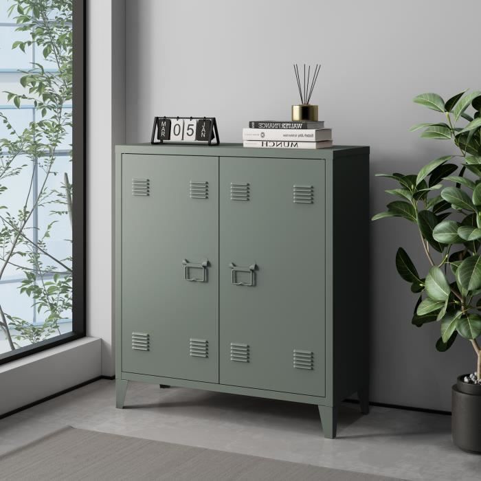 Caisson de bureau métallique Oripää à 2 portes 90 x 80 x 33 cm gris foncé