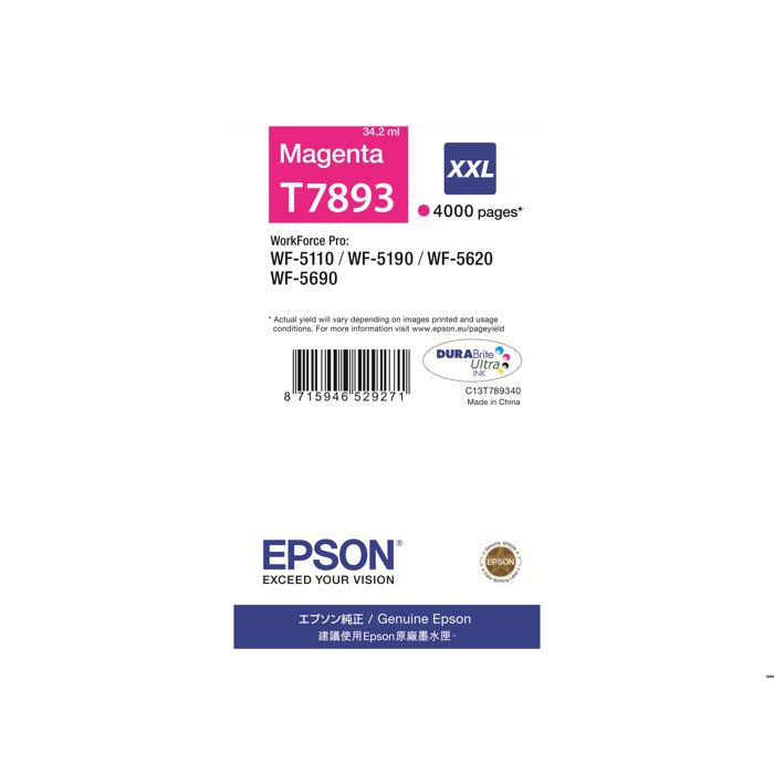 Cartouche dimpression EPSON T7893 - Magenta - Taille XXL - 4000 pages