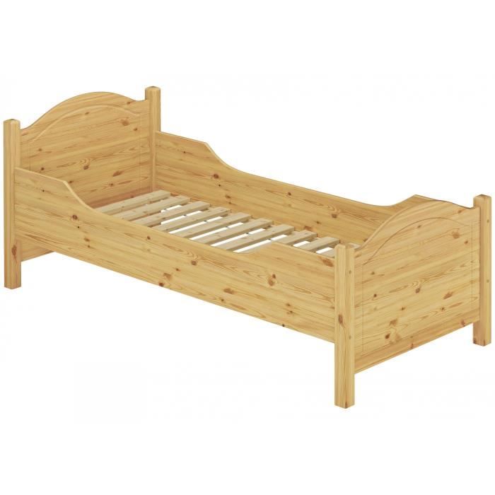 Lit simple extra haut pin massif 90x200 lit pour des personnes âgées sommier à lattes 60.40-09 Lit simple extra haut pin massif 90x200 lit pour des personnes âgées sommier à lattes 60.40-09