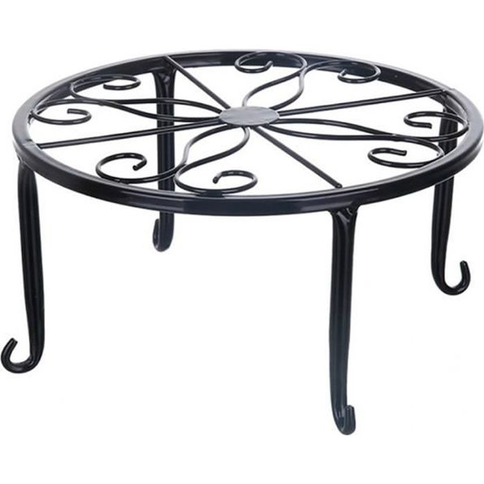 Supports de Pot de Fleurs en Fer Forgé Support pour Plante en Métal Noir Rond 4 Pieds Tabourets Décor Intérieur Extérieur