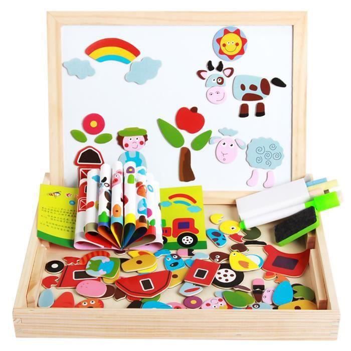 Puzzle Magnétique En Bois 100 Pièces – Tableau Double Face Aimanté – Stylos Et Craies Inclus – Cadeau 3 Ans